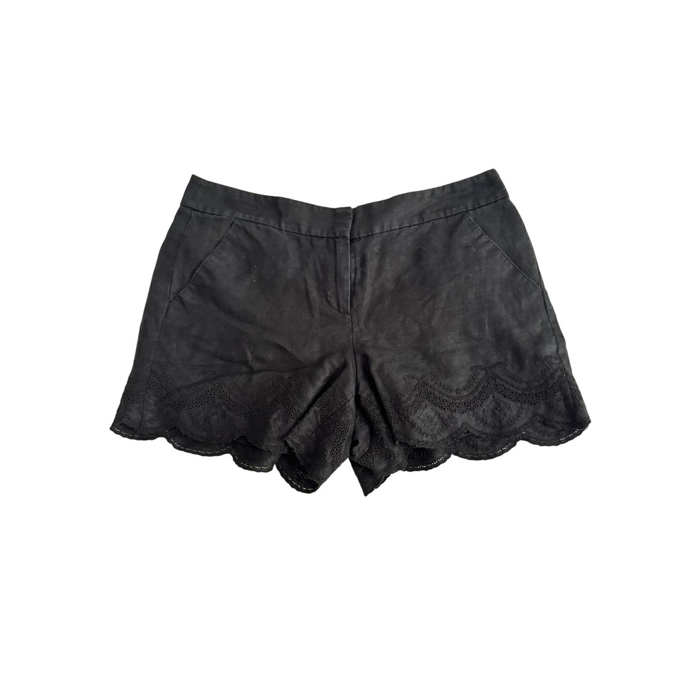 LOFT Ann Taylor Black 100% Linen Eyelet Scallop Hem Shorts Size 2 Lined